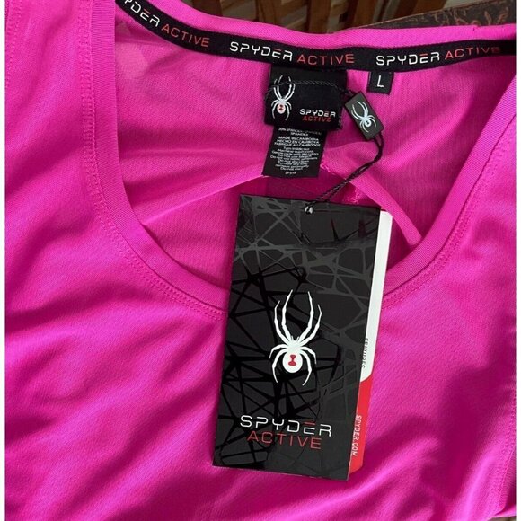 Spyder L Pink Mesh Crew Neck Open Keyhole Back Waist Length Muscle Tank Top - Picture 5 of 6